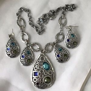 Laura Ashley Boho Tribal Silver Links Necklace and Earrings